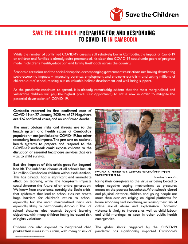 Save the Children in Cambodia COVID-19 Response Strategy Brief